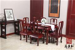 萬事紅 國標紅木 中式古典 微凹黃檀 紅酸枝 餐廳 花開富貴餐桌 7件套