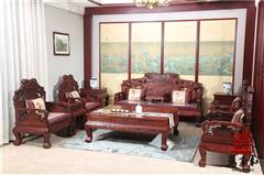 万事红 国标红木 中式古典 微凹黄檀 红酸枝 客厅 事事如意沙发11件套