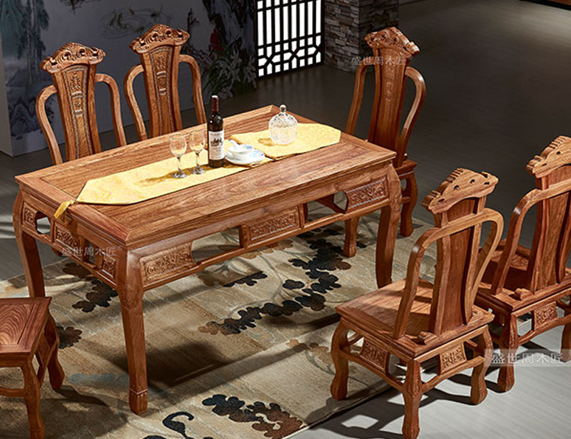 盛世周木匠 刺猬紫檀 法式方餐桌 现代中式 红木家具 红木餐桌