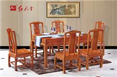 红天下 中式家具 中国风家具 明清古典 榫卯制作 媲美红木 小巴花 餐厅 清风如意餐桌 7件套
