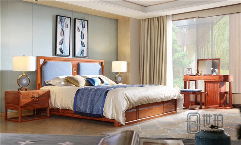 忆古轩·世珀 新中式家具 当代东方家具 万合卧房组合 刺猬紫檀大床 红木卧室系列