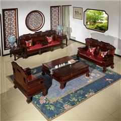 盤谷紅木 闊葉黃檀 新古典紅木家具 客廳系列 榮華富貴沙發1+2+3 7件套