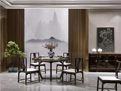 老周家居 上海老周红木 印尼黑酸枝（阔叶黄檀）餐桌 现代中式圆桌 餐厅系列