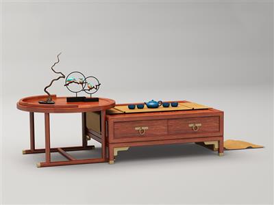 印巷森刻 黑檀 刺猬紫檀 荷塘月色茶几 客厅系列 新中式家具 红木家具