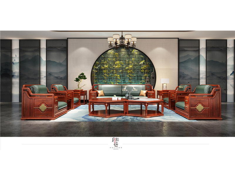 印巷森刻 黑檀 刺猬紫檀 观墅客厅沙发 客厅系列 新中式家具 红木家具