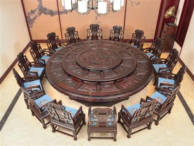 凹凸传奇红木老挝大红酸枝餐厅系列大圆台餐桌