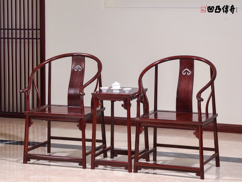 凹凸传奇红木老挝大红酸枝客厅休闲圈椅三件套