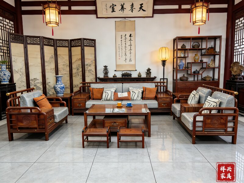 祥兴家具 刺猬紫檀 明华沙发大号